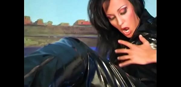  Female domina in latex Simone Style suit gets anal riding and jizz drinking